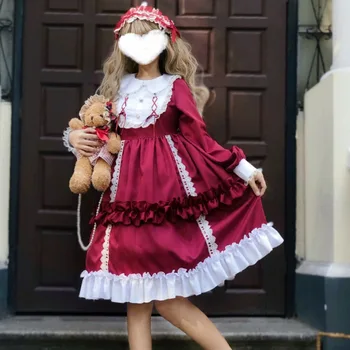 Lolita Kasdien Minkštas Mergaitė Princesė Japonijos Kawaii Saldus Lolita Suknelės OP ilgomis rankovėmis Vintage Retro Šalis Suknelė Rudens, Žiemos, Nauja Nuotrauka 2