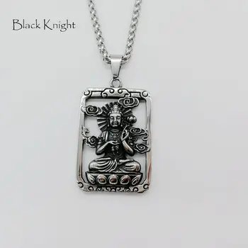 Black Knight sidabro spalvos Nerūdijančio plieno Bodhisatvos pakabukas karoliai religijos Budizmas Guanyin Bodhisatvos karoliai BLKN0689 Nuotrauka 2
