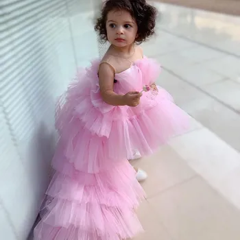 Blush Pink Gėlių Mergaitės Suknelė Vestuvių Mielas 3D Gėlės Princesė Šalies Prabanga Kamuolys Suknelė Mergina Oficialus Konkurso Suknelės