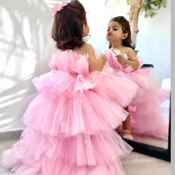 Blush Pink Gėlių Mergaitės Suknelė Vestuvių Mielas 3D Gėlės Princesė Šalies Prabanga Kamuolys Suknelė Mergina Oficialus Konkurso Suknelės Nuotrauka 2