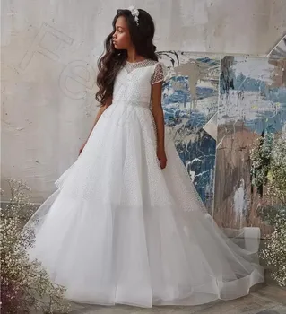 Taškai Užsakymą Nuostabiu Gėlių Mergaitės Suknelė 2022 Reljefiniai-Line Jaunimo Gimtadienio Suknelė Vaikas Pirmosios Komunijos Suknelė Krikštynos Nuotrauka 2