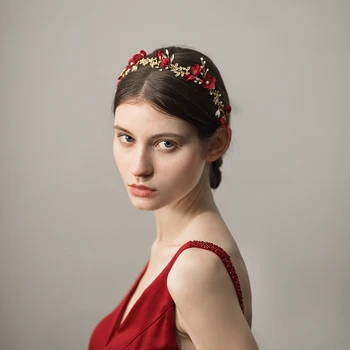 O366 Raudona Medžiaga Gėlės Vestuvių Hairband jewelled metalo arabų vinjetė zawalcowany kalnų krištolas lankelis