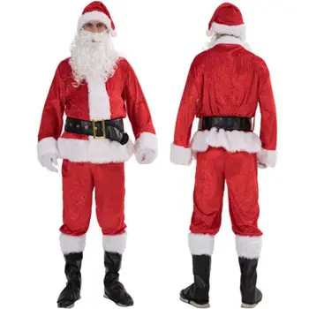 1 Set Unisex Suaugusiųjų Kalėdų Senelio Kostiumas Apranga Rinkinys su Barzda Skrybėlę Diržo Kalėdų Santa Claus Cosplay Kostiumas S-3XL