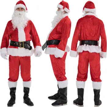 1 Set Unisex Suaugusiųjų Kalėdų Senelio Kostiumas Apranga Rinkinys su Barzda Skrybėlę Diržo Kalėdų Santa Claus Cosplay Kostiumas S-3XL Nuotrauka 2
