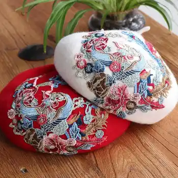 Vilnos moterų beretė siuvinėjimo žiemą gėlių pumpurų qiu dong liaudies dailininko skrybėlę banga atkurti senovės būdų, kaip literatūra ir menas