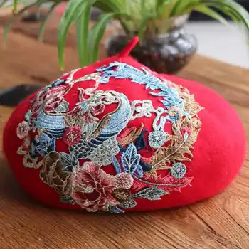 Vilnos moterų beretė siuvinėjimo žiemą gėlių pumpurų qiu dong liaudies dailininko skrybėlę banga atkurti senovės būdų, kaip literatūra ir menas Nuotrauka 2