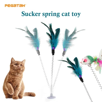 Plunksnų Stick Pavasario Žaislas Siurbimo Su Bell Pelės Katė Interaktyvus Pet Įrankis Elastinga Vyriais Kibinimas Pramogų Daugiaspalvis