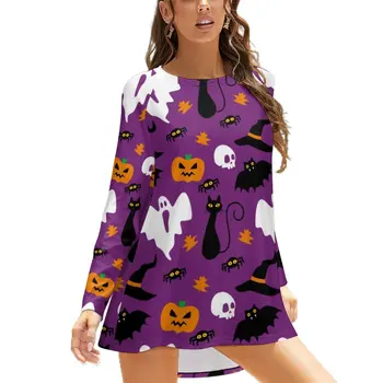 Cute Halloween Marškinėliai Dvasios Ir Kaukolė Spausdinti Madinga Long-Sleeve T Shirts Streetwear Negabaritinių Marškinėliai Moterims Grafinis Viršūnes Dovana