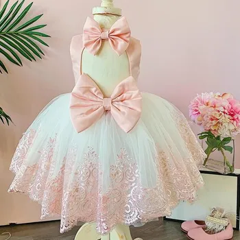 Baby Girl Gimtadienio Suknelė Aplikacijos, Nėrinių Bamblys Mergina Krikštynų Suknelė Kūdikių Princesė Šalis Suknelės Mergaitėms