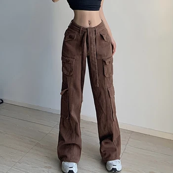 Streetwear Moterų Baggy Denim Džinsai Vintage Aukšto Juosmens Kišenės Grunge Atsitiktinis Kelnės Harajuku 90s Poilsiu Goth Punk Kelnės