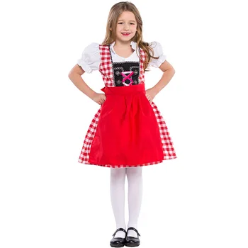Vaiko Bavarijos Oktoberfest Alaus Mergina Kostiumas Cosplay Mergaičių Fantasia Šalies Helovinas Fancy Dress Kostiumai Raudona