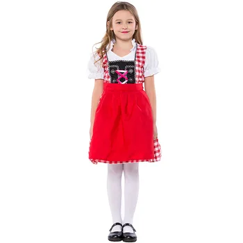 Vaiko Bavarijos Oktoberfest Alaus Mergina Kostiumas Cosplay Mergaičių Fantasia Šalies Helovinas Fancy Dress Kostiumai Raudona Nuotrauka 2