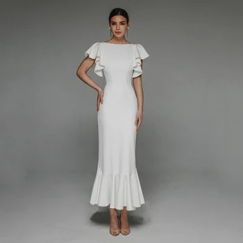 Baltos Suknelės, Vestuvių Dalyvavimas Priėmimo Šalies Kulkšnies Ilgis Backless Užsakymą Raukiniai Paprasta 2022 Nuotakos Suknelė Moteris