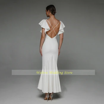 Baltos Suknelės, Vestuvių Dalyvavimas Priėmimo Šalies Kulkšnies Ilgis Backless Užsakymą Raukiniai Paprasta 2022 Nuotakos Suknelė Moteris Nuotrauka 2