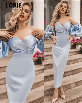LUAROS Dangus Mėlynas Apvalkalą Undinė vakarinę Suknelę 2021 Off Peties Reljefiniai Kulkšnies Rankovių Ilgis Elegantiška Prom Suknelė pagal Užsakymą