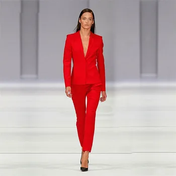 Raudona Striukė+Kelnės Moterų Verslo Kostiumai, Biuro Vienodo Dizaino, Moterų Elegantiškas Oficialų Ponios Kelnių Kostiumas 2 Gabalas Rinkiniai Užsakymą