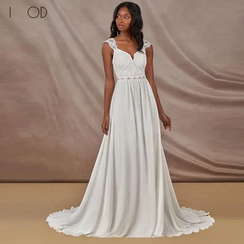 Aš OT Elegantiškas Giliai V Kaklo Vestuvių Suknelė 2023 Linijos, Nėriniai Reguliariai Dirželis Vestido de casamento Pynimas Užtrauktukas Iki Satino Chalatas De Mariée