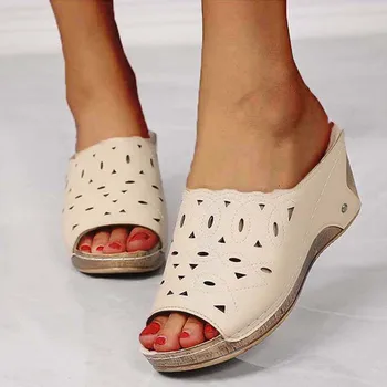 Vasaros Moterų Sandalai Storio-soled Retro Sandalai Moterims, Minkštas Ponios Batai Žuvų Burna Moterų Aukšto obcasie Sandalai Ponios Footwears