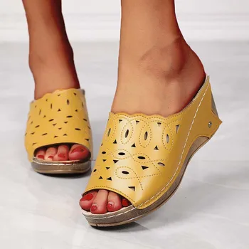 Vasaros Moterų Sandalai Storio-soled Retro Sandalai Moterims, Minkštas Ponios Batai Žuvų Burna Moterų Aukšto obcasie Sandalai Ponios Footwears Nuotrauka 2