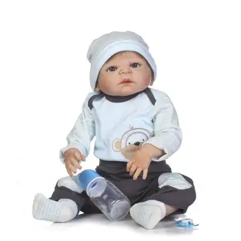 56cm Silikono Reborn Baby Doll Žaislas su Drabužiais Žindukas Šėrimo Butelis