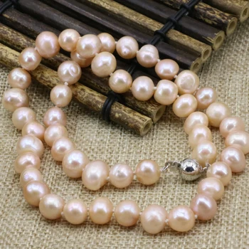 Balta oranžinė 8-9mm natūralūs gėlo vandens dirbtiniu būdu išaugintų perlų nearround karoliukai, karoliai, moterų papuošalai, dovanos choker grandinės 18inch B3231