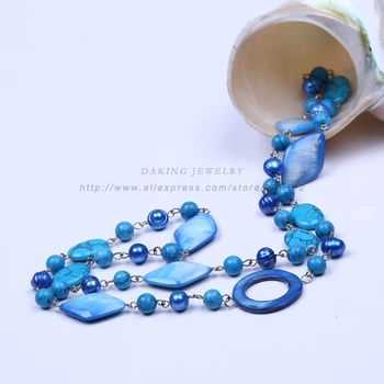 Madinga gėlavandenių perlų papuošti karoliai mėlyna korpuso howlite karoliai Nuotrauka 2