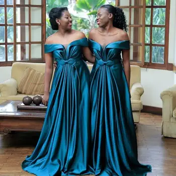 2022 Afrikos Bridesmaid Dresses Ilgi nuo Peties Oficialų Plius Dydis Vestuvių Šalis Suknelė Lankas Klostes Tarnaitė Garbę Chalatai Nuotrauka 2