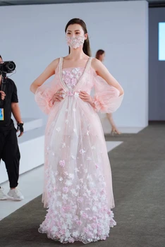 Mới Nhất Nhiều Màu Thủ Công Váy Cưới Cô Dâu Ren Với Đầy Đủ 3D Hệ Thực Vật Đầu Qulaity VOAN THÊU Pháp Phối Ren