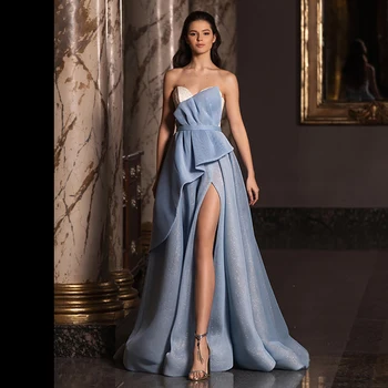Naujų Vandens Mėlyna Stebėjimo Brangioji, Vakaro Suknelės Šalies Elegantiškas Aukštos Padalinta Tiulio Kokteilių Suknelė 2022 Paplūdimio Chalatai Moterims