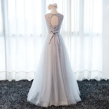 AnXin SH princesė pilka gėlių nėrinių Bridesmaid Suknelę šalies mados, o kaklo duobute perlai rankovių linija, rausvos Bridesmaid Suknelę Nuotrauka 2