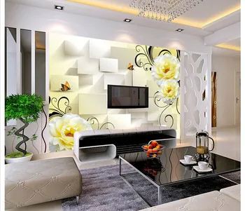 3D stereoTV fone sienų tapyba šiuolaikinio gyvenimo kambario, miegamasis minimalistinio drugelis geltonos rožės nestandartinių dydžių