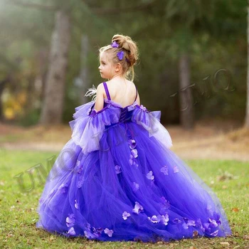 Violetinė Reljefiniai Aline Bamblys Gimtadienio Gėlių Mergaitės Suknelė, Gėlės Paauglių Vestuvės Suknelės Mados Šou Pirmoji Komunija Visų Amžiaus Grupių