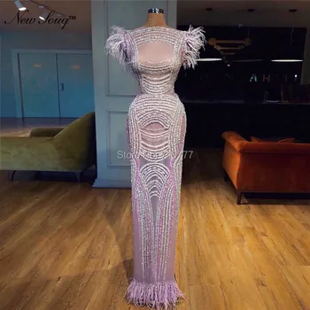 Plunksnų Iliuzija Elegantiškas Vakarines Sukneles Undinė Chalatas De Soiree Garsenybių Suknelės, Šaliai, Abiye Oficialų Suknelė Užsakymą 2019