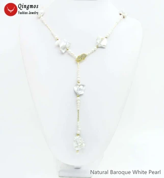 Qingmos Natūralios Baltos spalvos Perlų Vėrinį Moteris su 15*20mm Baroko Gėlavandenių Perlų Ilgi Karoliai, Papuošalai 28