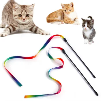 Funny Cat Stick Vaivorykštė Juostelės Naminių Kačių Mažina Nuobodulį Interaktyvi Katė Žaislas Katė Mokymo Stick Funny Cat Stick Pet Žaislas Prekes