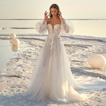 Giliai V-cut vestuvinė suknelė, Nauja 2020 šydas Aplikacijos Off peties Valyti Zug Seksualus vestuvių suknelė Vestido De Noiva Chalatas de Mariee