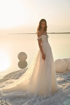 Giliai V-cut vestuvinė suknelė, Nauja 2020 šydas Aplikacijos Off peties Valyti Zug Seksualus vestuvių suknelė Vestido De Noiva Chalatas de Mariee Nuotrauka 2