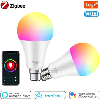 E27 RGB B22 Tuya Smart LED Lemputės Zigbee WiFi lempa 12W 15W Dirbti Su Alexa 