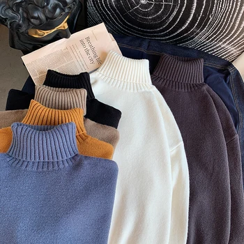 DIMI Megztinis (Puloveris) Harajuku Laisvalaikio Megztiniai Vyrų Drabužiai Žieminiai Šilti Megztiniai Golfo Megztinis Vyrams Aukštos Apykaklės Streetwear
