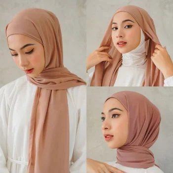 Karšto Musulmonų Šifono Hijab su Bžūp, variklio Dangtis, Momentiniai Hijabs Moterų Pinles Skara Galvą Skara Pagal Šaliko, Kepurės Padengti Headwrap Turbaną