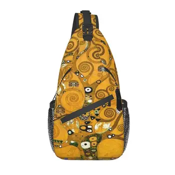 Gyvybės medis Gustavo Klimto Crossbody Diržas Kuprinė Vyrų Custom Tapybos Meno Krūtinės, Pečių Maišą Keliauti Daypack