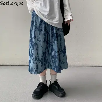 Moterys Vidurio blauzdos Sijonai Kaklaraištis Dažų Mados Japonija Stiliaus Studentų Harajuku Streetwear Retro-line Puoštas Gatvės Hipsters Chic