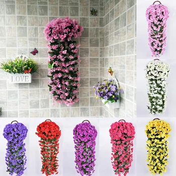 1PC Vestuvių Kabo Gėlių Modeliavimas Vynuogių 4 Žiedlapių Violetinių Dirbtinių Gėlių Namų Dekoro Sodas