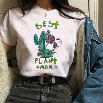 Geriausiai Augalų Mama Kaktusas Gėlių Grafinis Spausdinti Marškinėliai Moterims Mados Trumpas Rankovės Tees Viršūnes Moterų Ponios Panele Marškinėlius Marškinėliai
