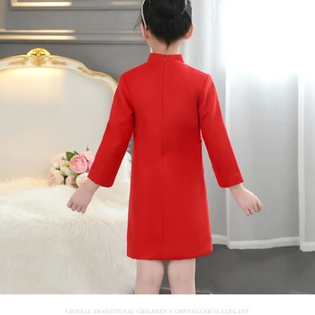 Vaikų cheongsam vilnonių ilgomis rankovėmis Tango kostiumas rudens ir žiemos naujas trimatis raudona gėlė suknelė cheongsam Nuotrauka 2