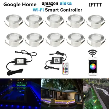10VNT/aikštelė, WIFI Smart Home 45mm 12V RGB Kieme LED Denio Geležinkelio Laiptų Soffit Žingsnis dega Alexa Echo 