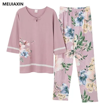 M-3XL Pižama Moterims Pavasario Modalinis Pajama Komplektai Trys Ketvirtį Rankovėmis Atsitiktinis Minkštas Purus Moterų Sleepwear