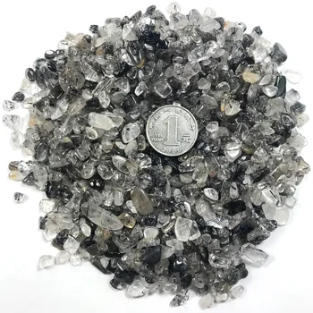 Natūralių juodų Plaukų Kvarcas Rutilated Crystal Rock Chip Gydymo Reiki Žvyro, Akmens Mineralų Sveikatos Apdailos Baldų straipsnis Nuotrauka 2