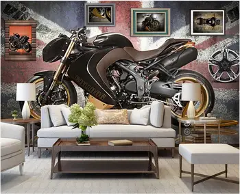 3d tapetai pasirinktinius nuotraukų freskos Retro Britų stiliaus motociklas plytų sienos, namų dekoro 3d sienų freskomis užsklanda į kambarį