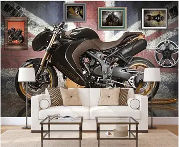 3d tapetai pasirinktinius nuotraukų freskos Retro Britų stiliaus motociklas plytų sienos, namų dekoro 3d sienų freskomis užsklanda į kambarį Nuotrauka 2